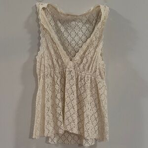 Cream Lace Sleeveless V-Neck Top